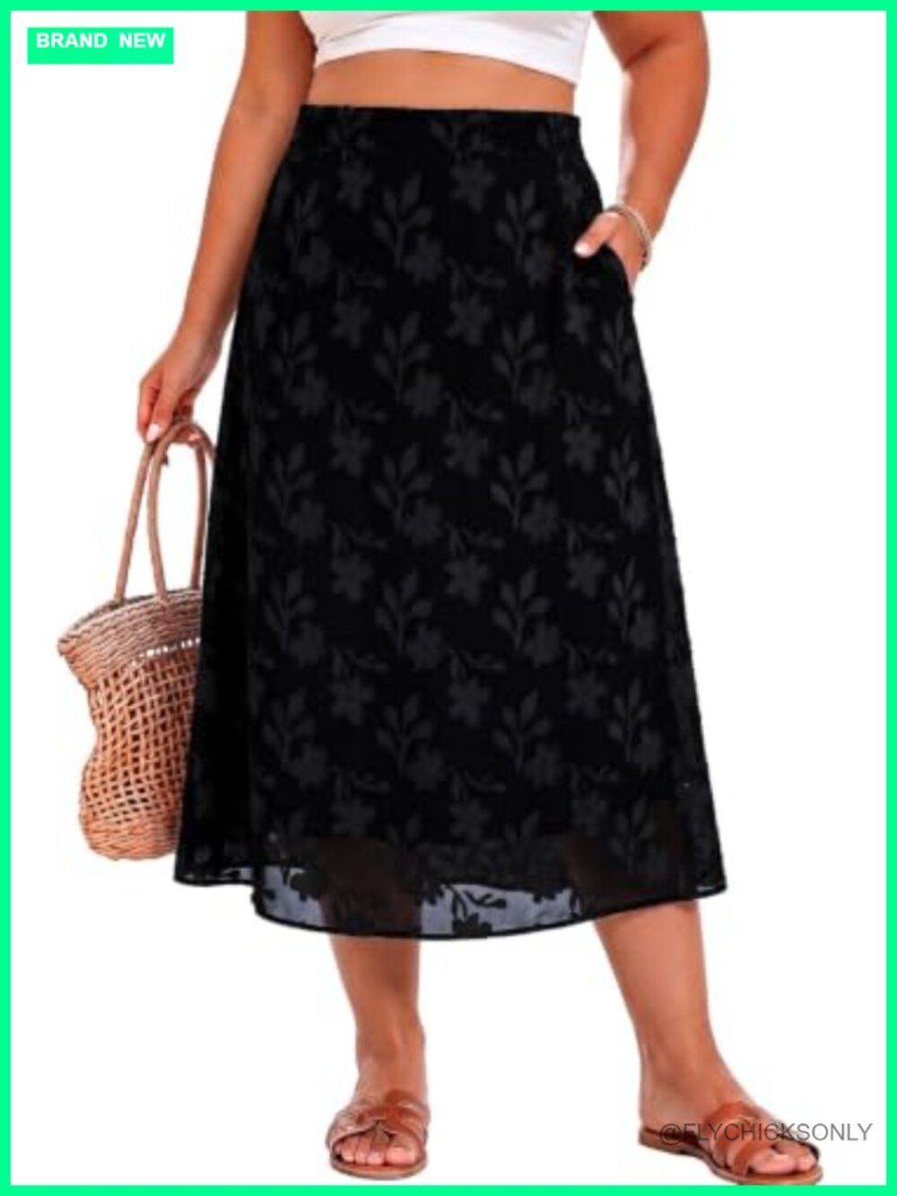 Plus Size Maxi Skirt with Pockets Floral Embroidery A-Line